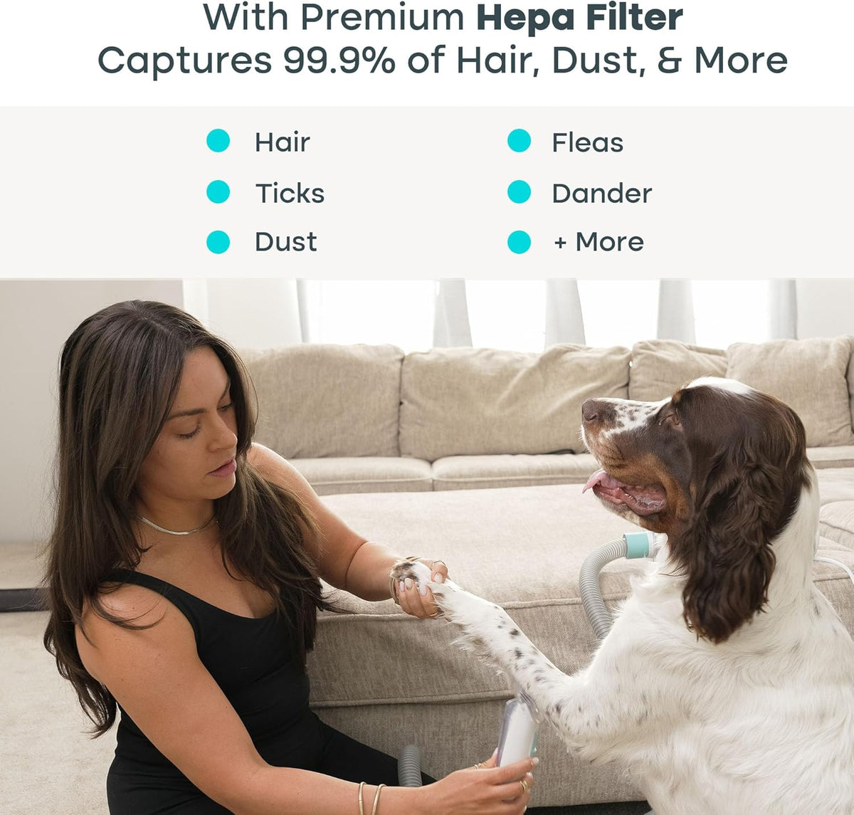 Deshedding and detangling brush attachments connected to the flexible vacuum hose for cat grooming