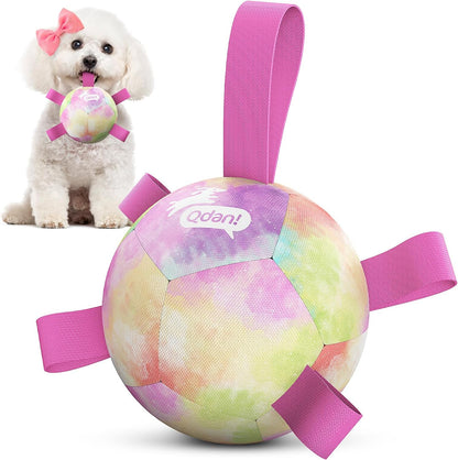 QDAN Dog Balls, Dog Soccer Ball with Straps, Pink Girl Puppy Toy Balls for Small Medium Dogs, Outdoor Water Pool Toys, Puppy Pet Birthday Gifts, Rainbow6 Inch - Image 12