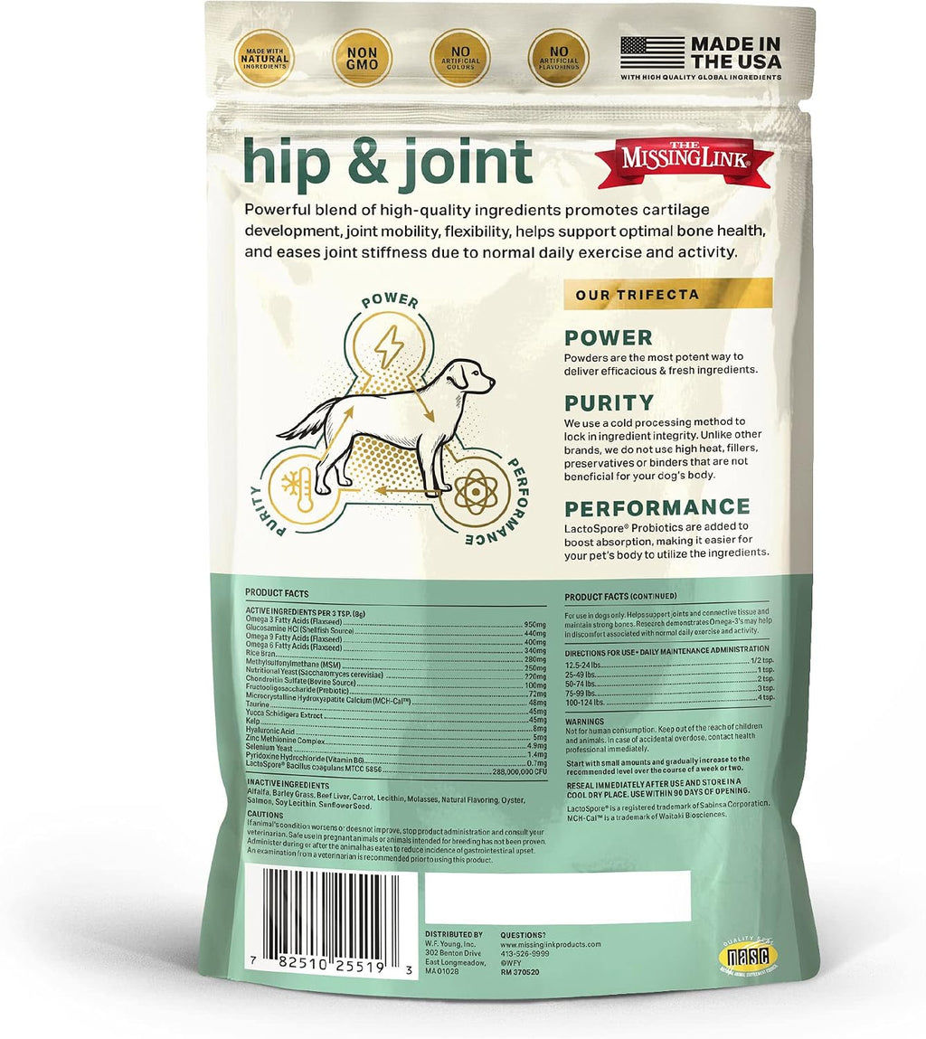 The Missing Link hip and joint formula nutrition facts panel