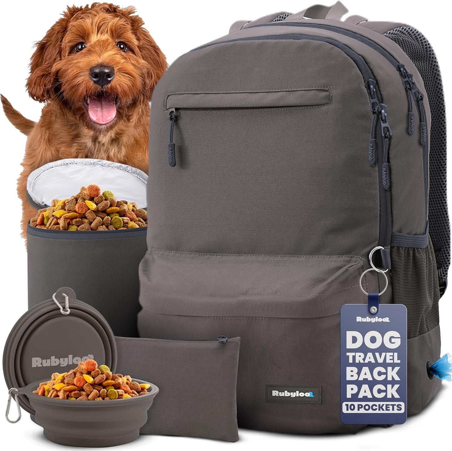 Dog Travel Bag for Supplies - Complete Dog Diaper Bag Backpack with 2 BPA-Free Travel Bowls, Treat Pouch, Food Container, Placemat & Laptop Sleeve - for Traveling, Road Trips, Hiking: Black-Paw Print - Image 10