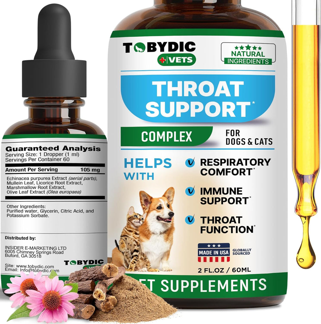 Tobydic Dry and Wet Kennel Cough Natural Relief bottle front view showing herbal respiratory liquid supplement for pets.