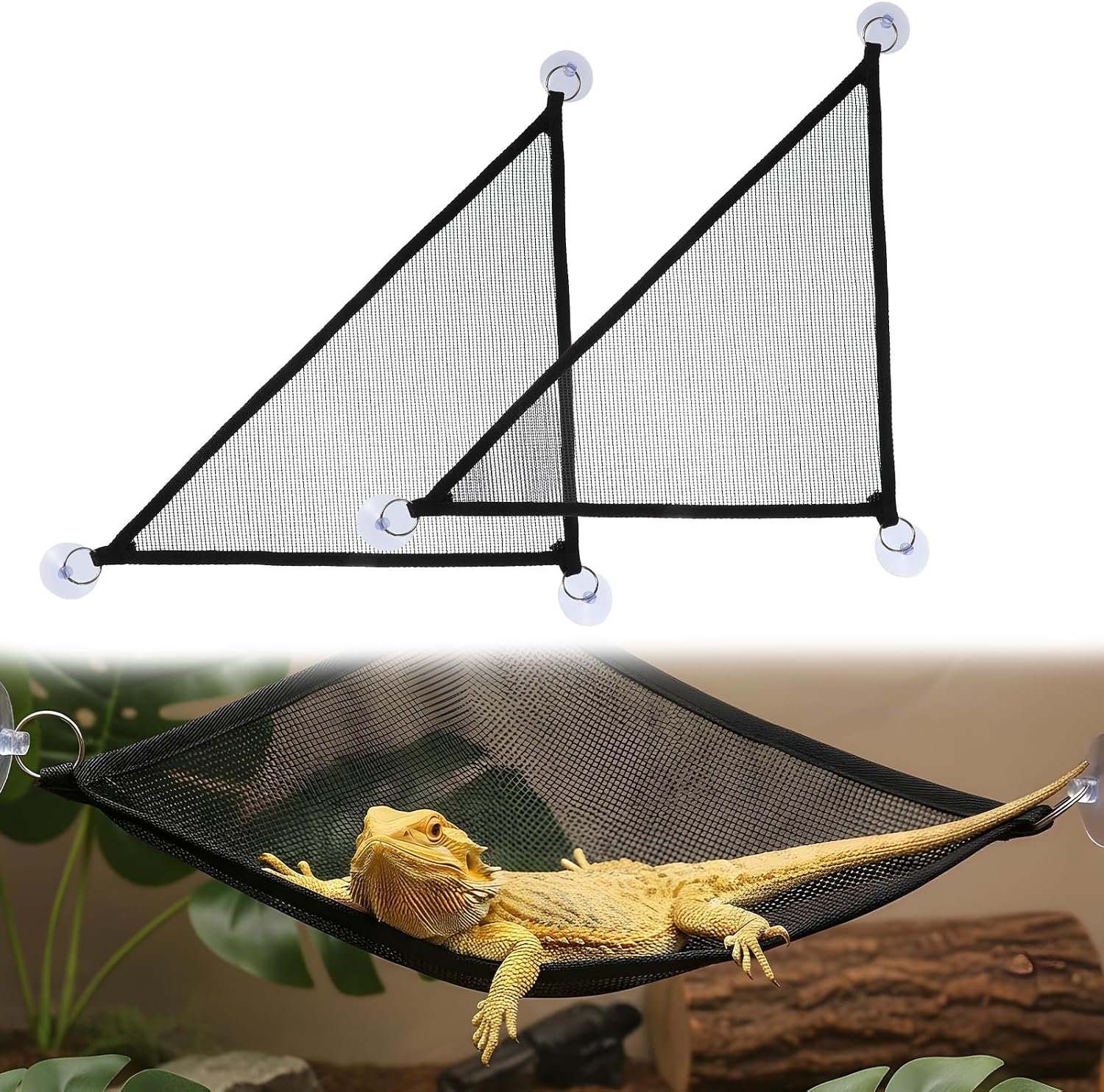 CIATBYYJ bearded dragon hammock front view inside glass terrarium tank