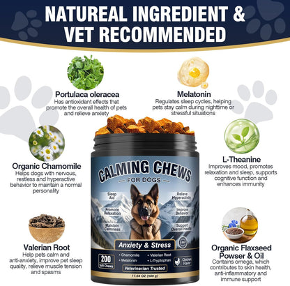 Side view of premium USA imported dog supplements container for stress relief.