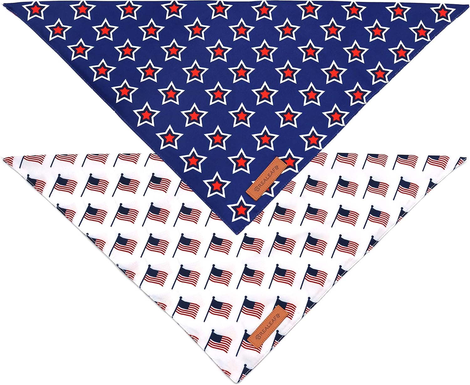 Close up of the Realeaf large dog bandana highlighting the premium double layer stitching.