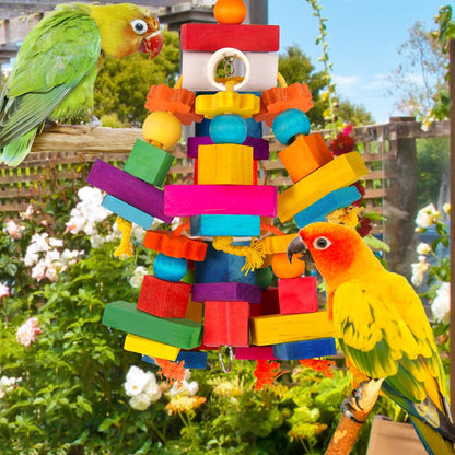Vibrant bird cage enrichment toy by Kyouki for cockatoos and conures.