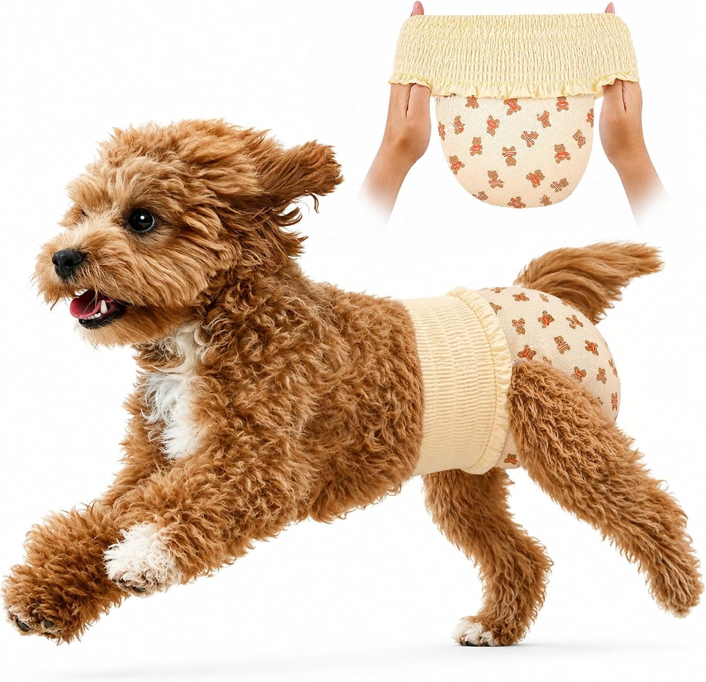 Ambreview disposable female dog diapers pack front view showcasing the pull up design and cute bear print pattern.