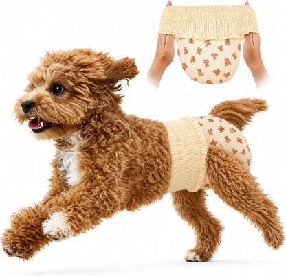 Ambreview disposable female dog diapers pack front view showcasing the pull up design and cute bear print pattern.