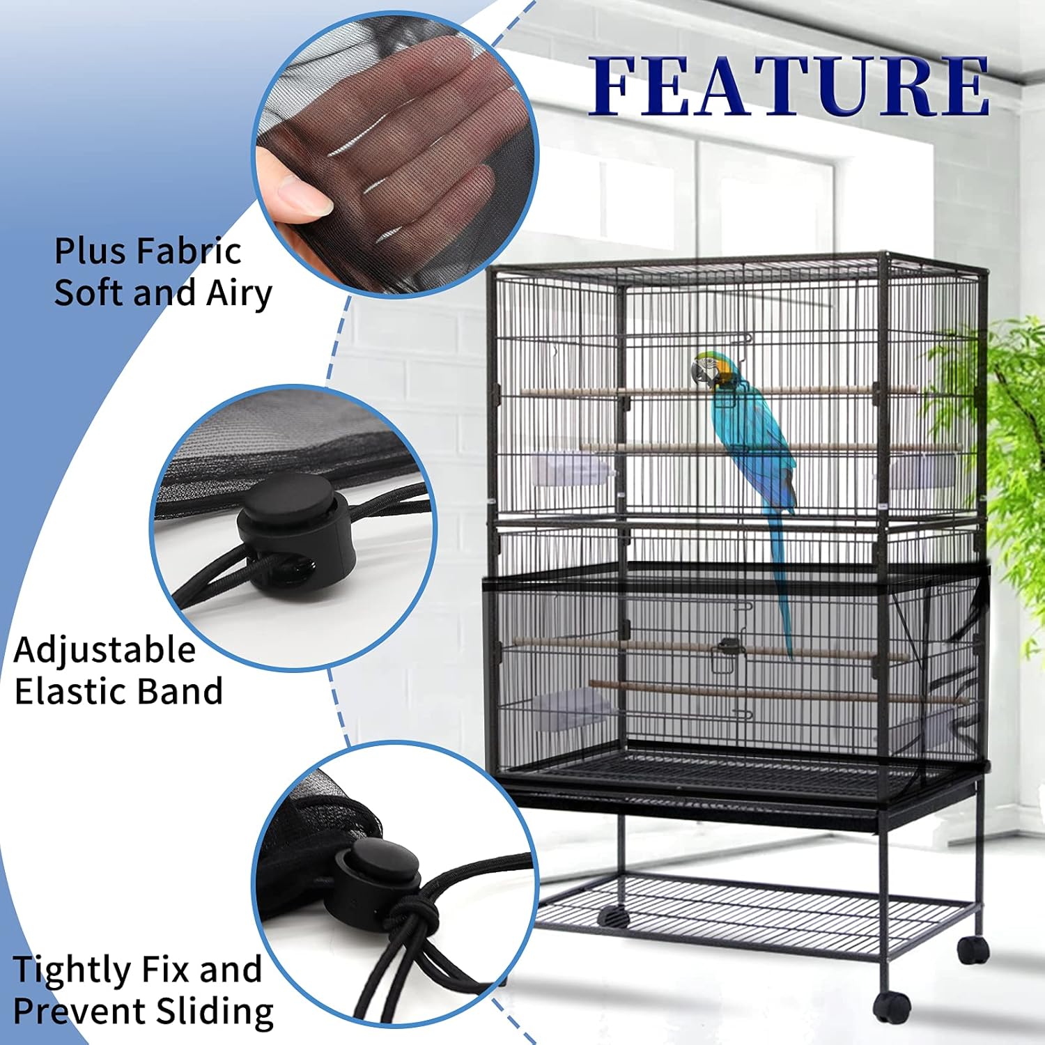 Premium encrypted nylon mesh material of Daoeny bird cage cover demonstrating breathability.