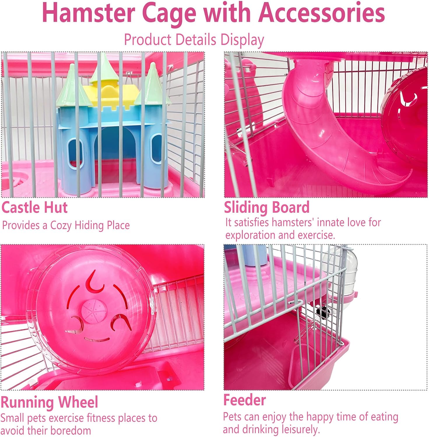 Tfwadmx Hamster Carrier, Dwarf Hamster Travel Cage, Portable Cages with Water Bottle, Gerbil Travel Carry Case Outdoor Vacation House for Small Mice(Pink,10.6"x8"x11.4") - Image 3