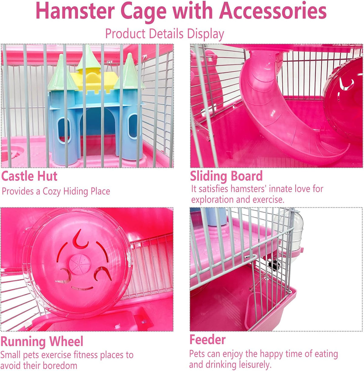 Tfwadmx Hamster Carrier, Dwarf Hamster Travel Cage, Portable Cages with Water Bottle, Gerbil Travel Carry Case Outdoor Vacation House for Small Mice(Pink,10.6"x8"x11.4") - Image 3