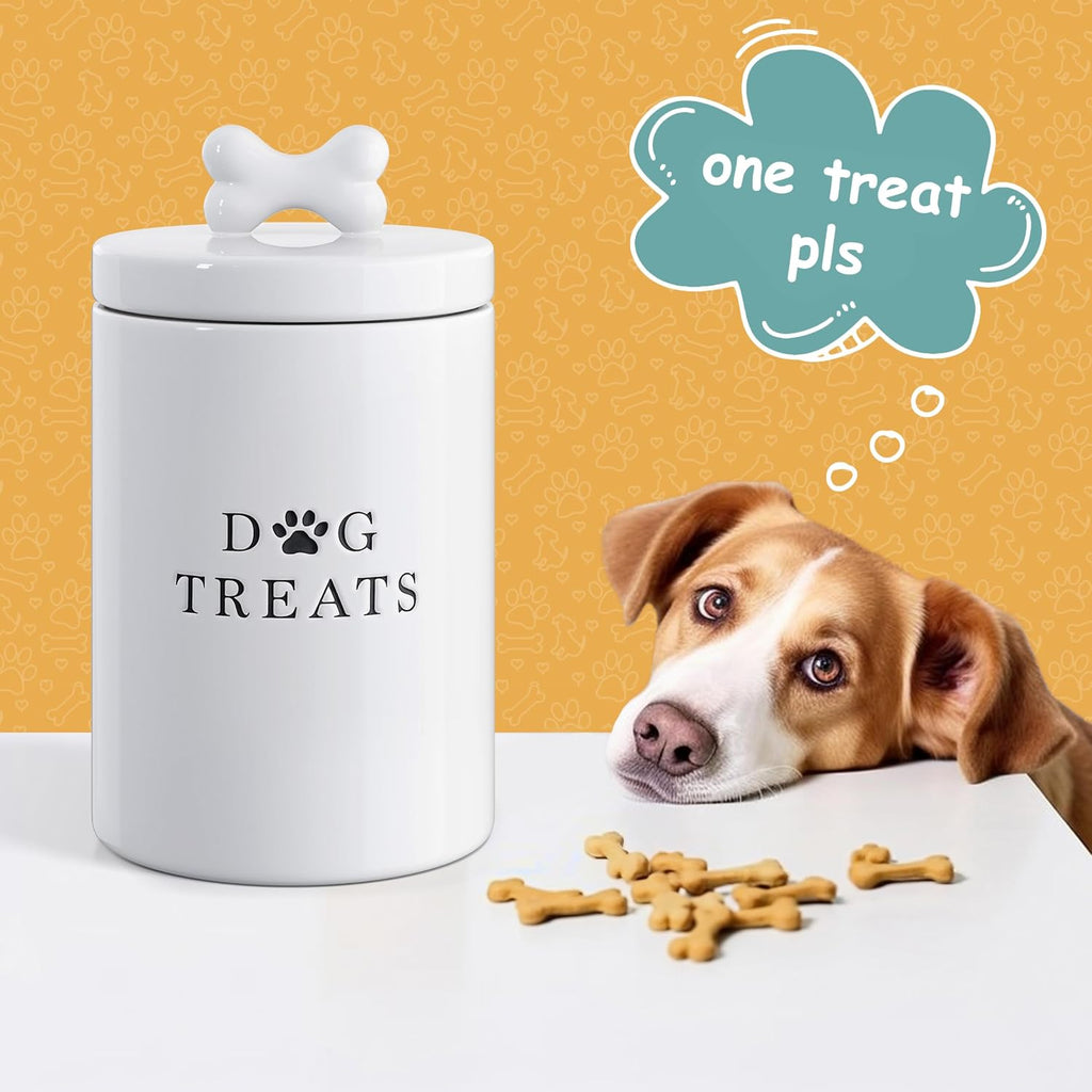 White dog treat canister showing silicone airtight seal