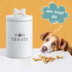 White dog treat canister showing silicone airtight seal