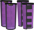 MIYABALA fly boots for horses front view showing purple mesh fabric and secure velcro fasteners.