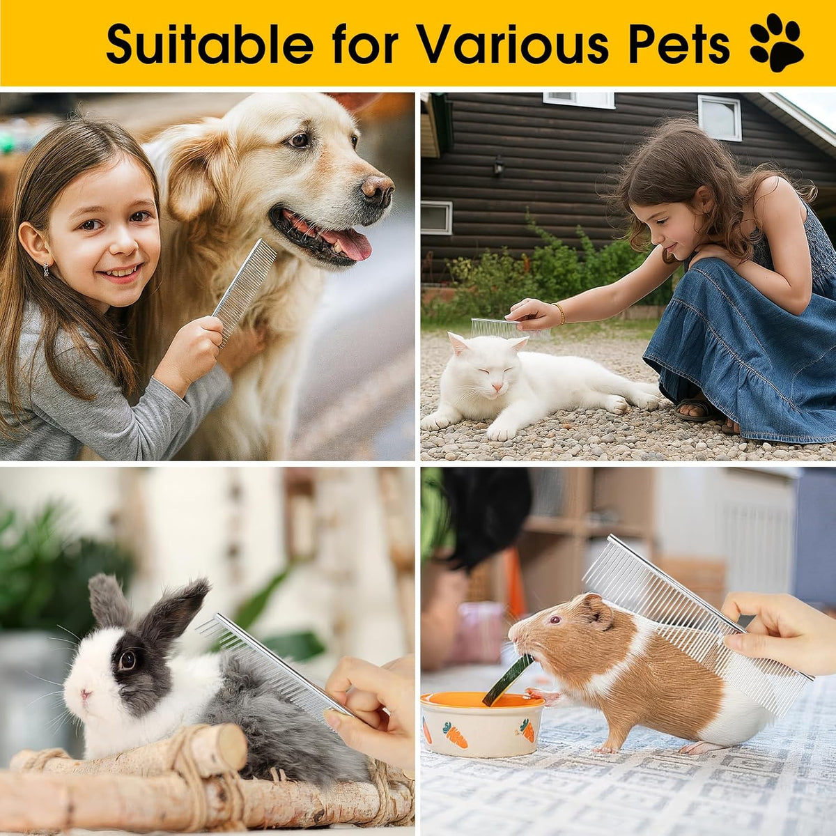 Durable metal comb for removing pet mats and dander