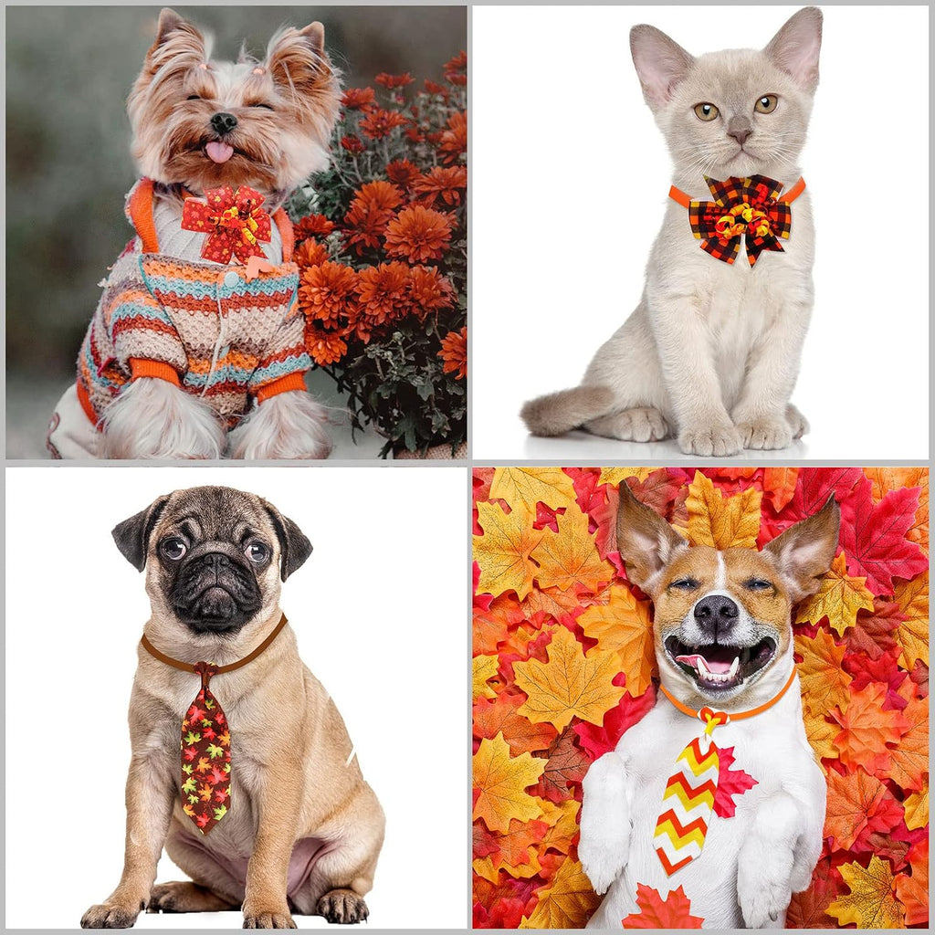 Adjustable autumn puppy neckties from Mruq Pet arranged neatly in a row.
