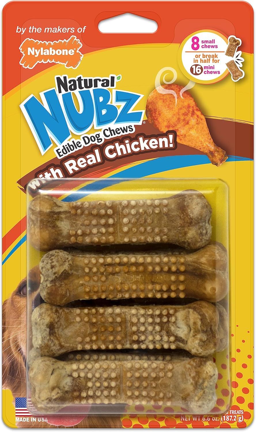 Nylabone Nubz Natural Dog Treats for Small Breeds, Long Lasting Chew Bones Made in USA, Chicken Flavor Breath Freshener Dental Chews, Small Dog Bones, Up to 30 lbs. (36 Count) - Image 15