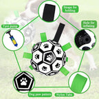 Small dog playing with Amasiver soccer ball in park