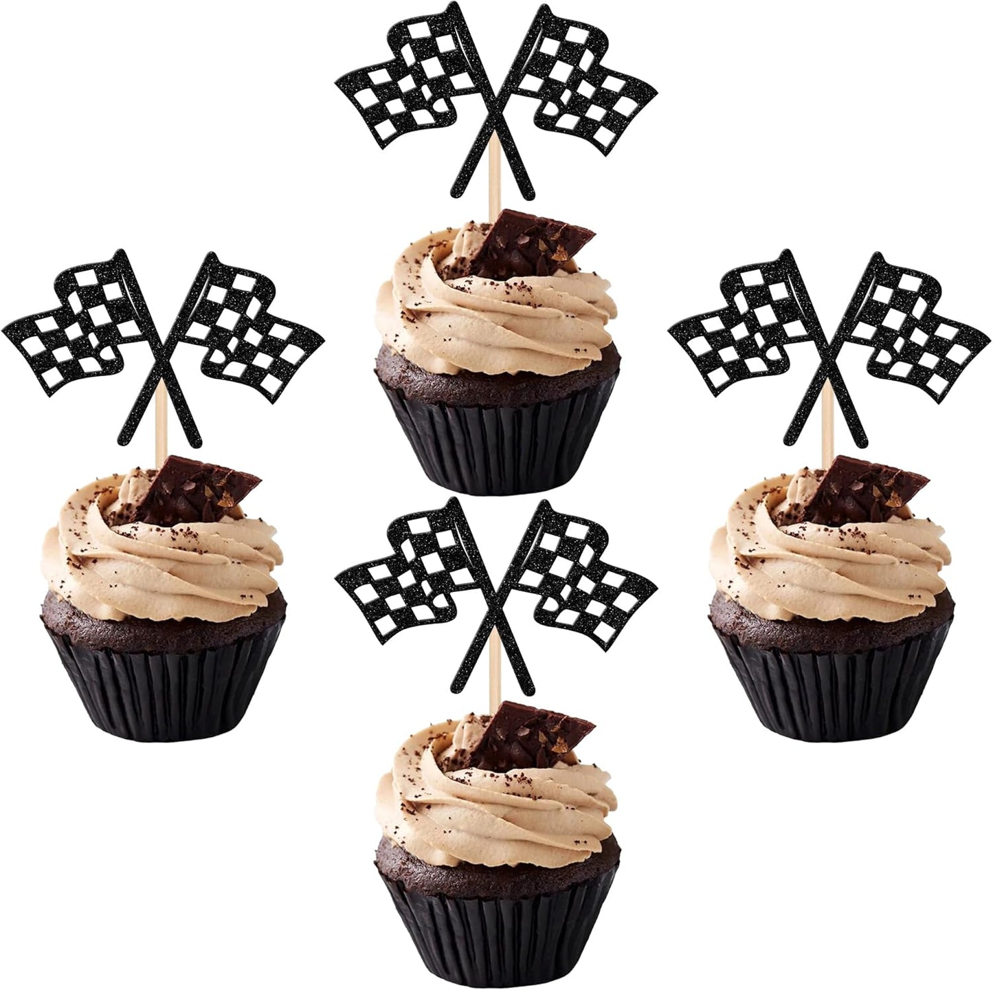 Zhuoweism checkered racing flag cupcake toppers set of 24