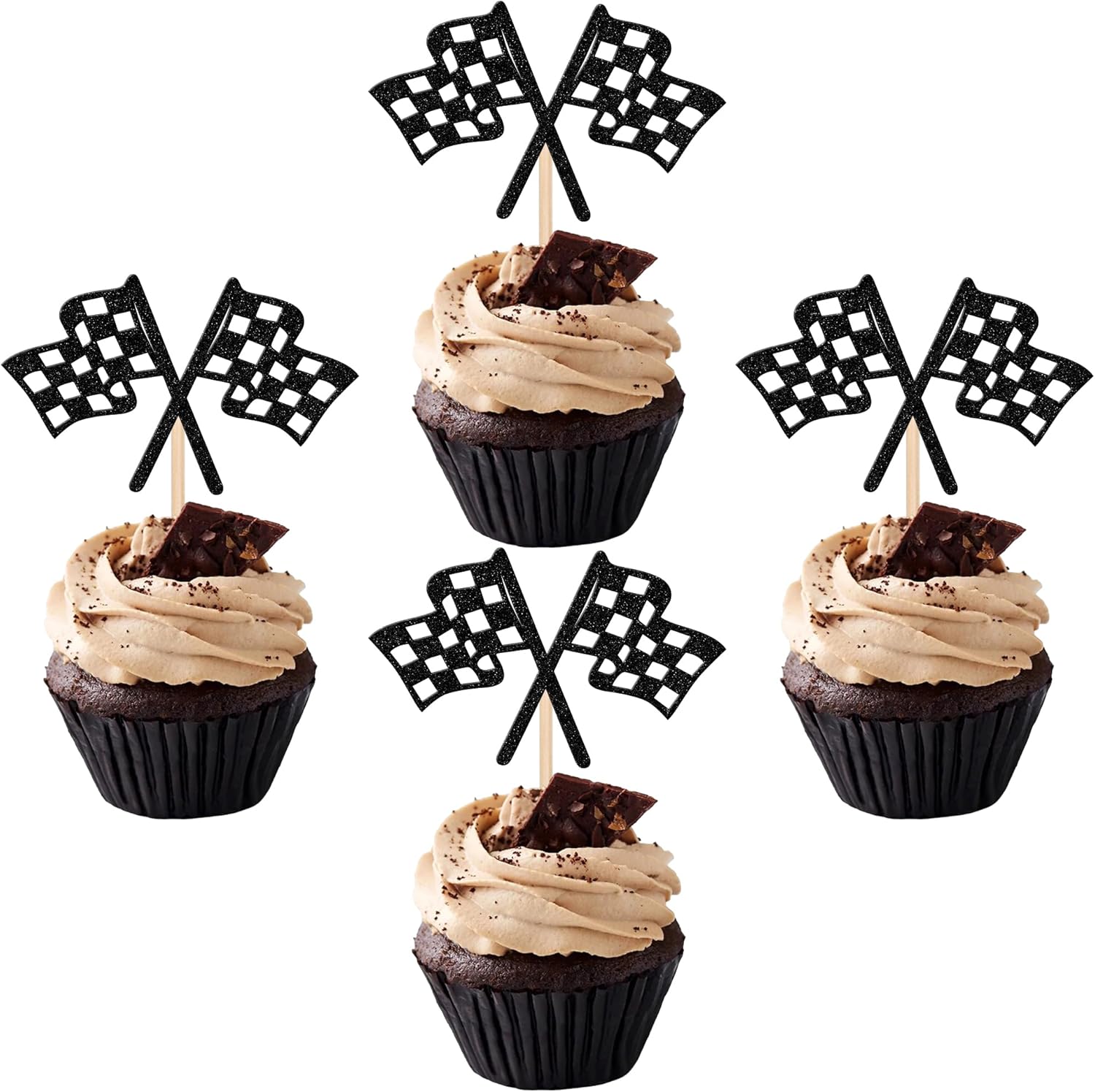 Zhuoweism checkered racing flag cupcake toppers set of 24