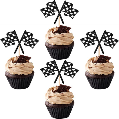 Zhuoweism checkered racing flag cupcake toppers set of 24