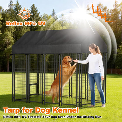 Reverse side of the dog kennel roof displaying the silver ultraviolet protective coating.
