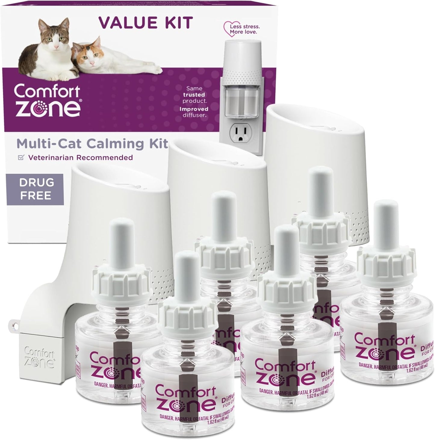 Comfort Zone Multi Cat Calming Diffuser Value Kit front view showing three plug-in diffusers and six refills