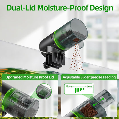 Rechargeable aquarium timer feeder with automated interval settings close up.