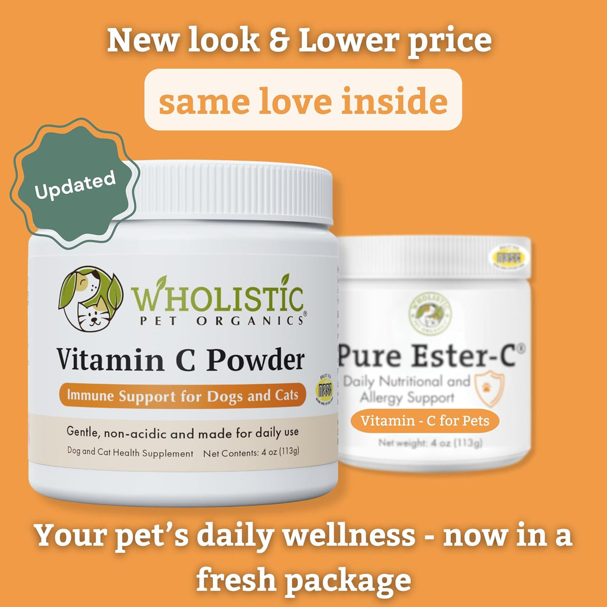 Wholistic Pet Organics calcium ascorbate dog allergy relief supplement label details