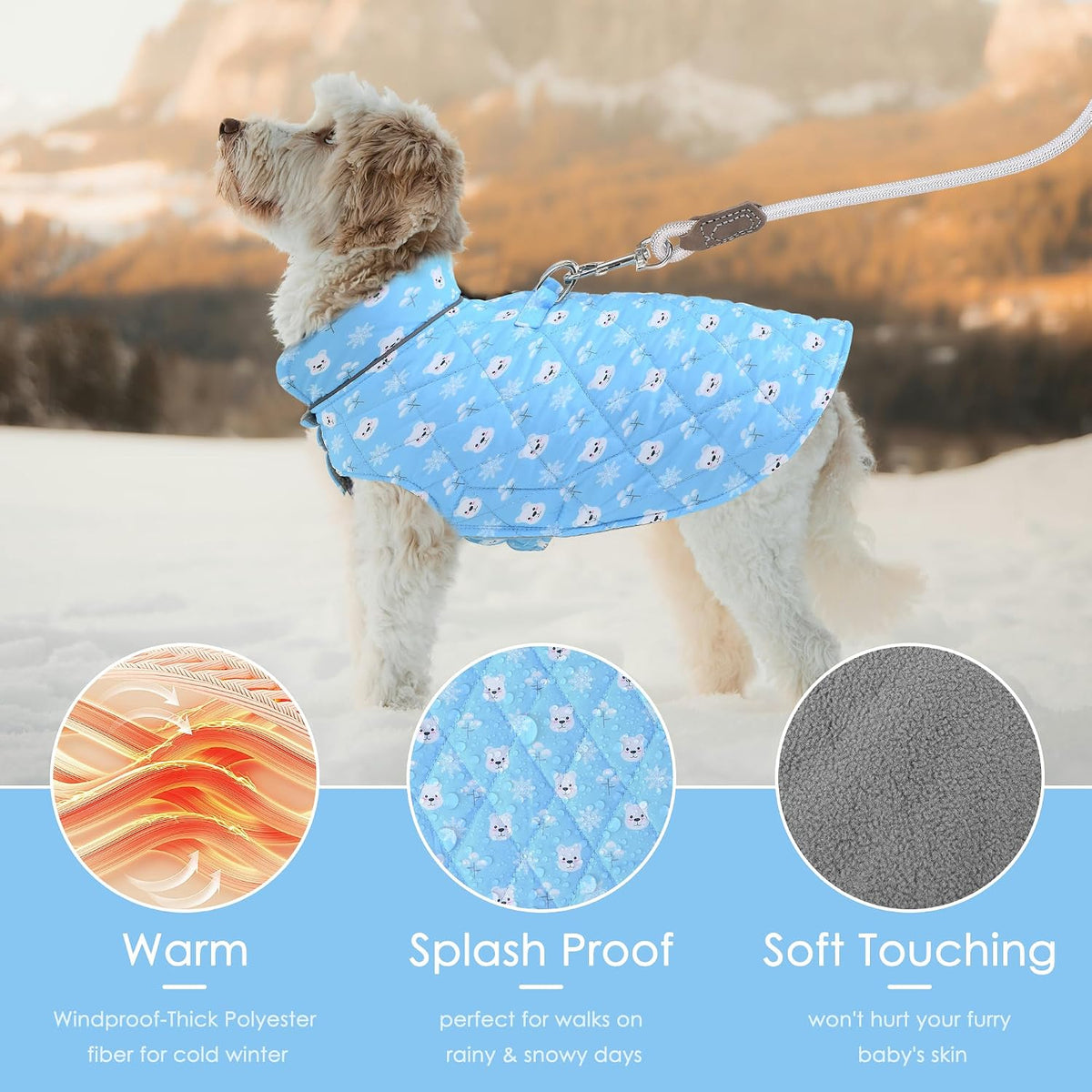 Mile High Life small dog winter vest with bear and snowflake pattern