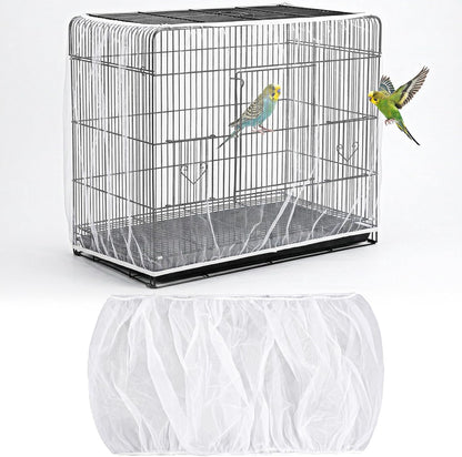 ASOCEA bird cage seed catcher mesh net front view installed on a white square parakeet cage
