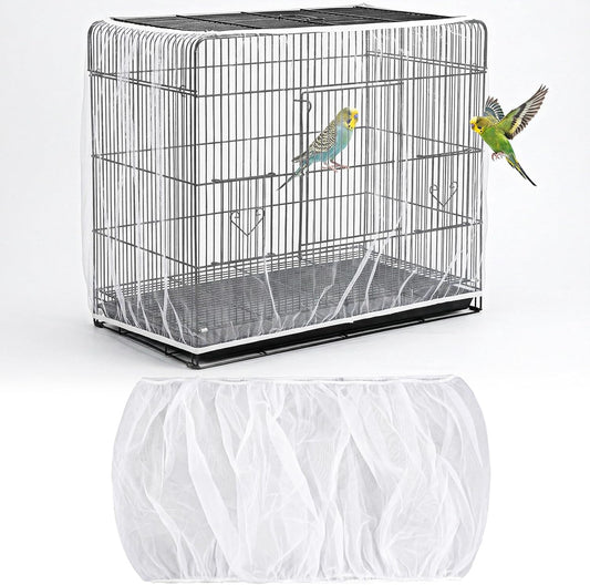 ASOCEA bird cage seed catcher mesh net front view installed on a white square parakeet cage