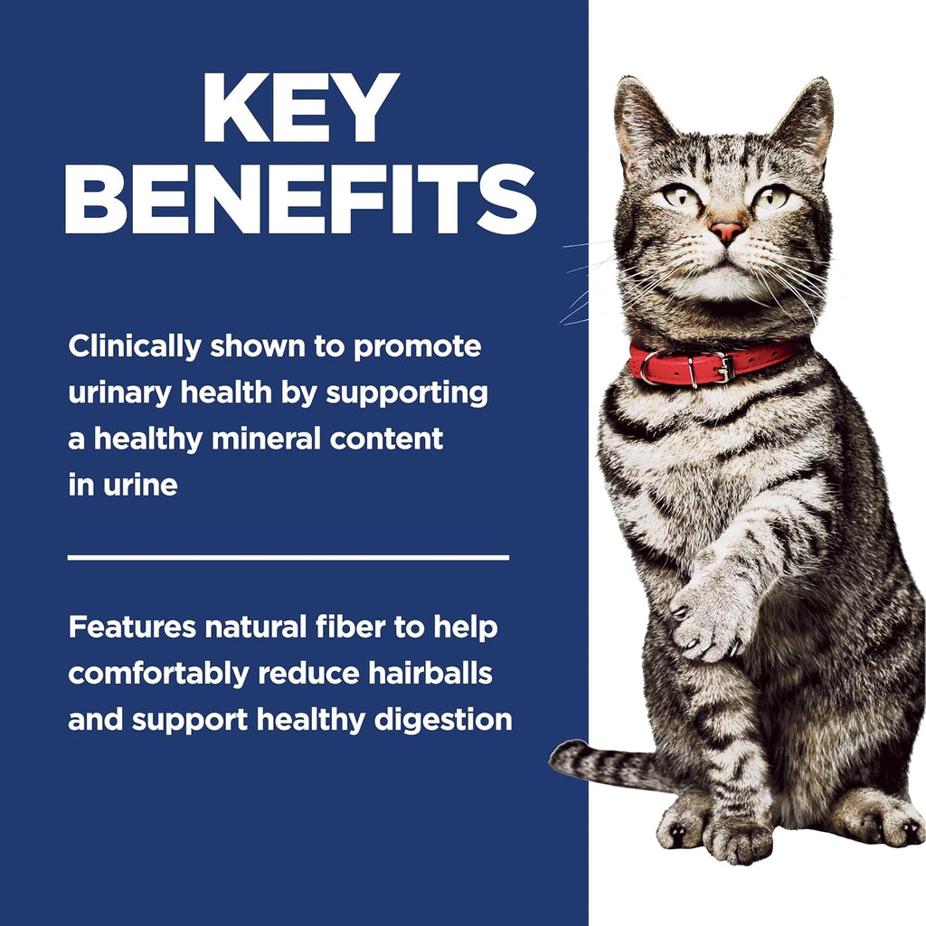 Hill's Science Diet Adult Urinary Hairball Control feeding guide chart on package