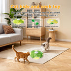 Interactive rechargeable kitten wand toy displaying the concealed feather peeking out from the side panel