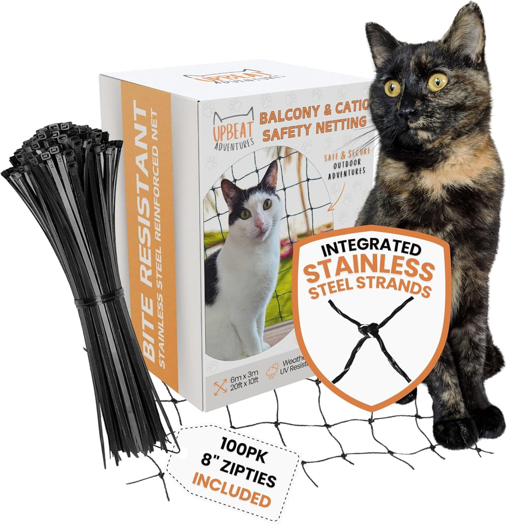 Upbeat Adventures steel reinforced cat netting for balcony front view