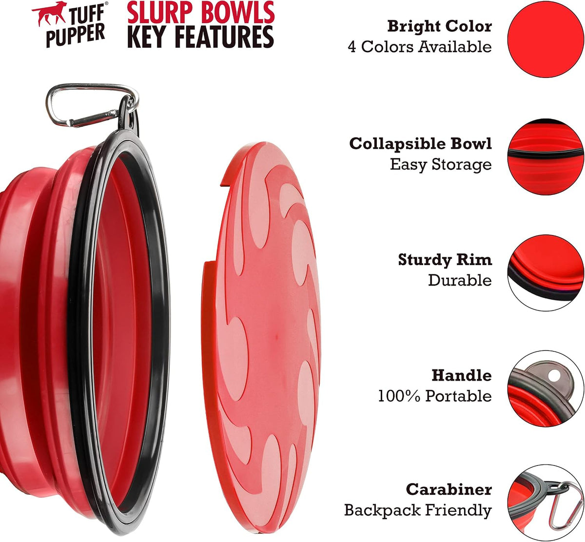 Tuff Pupper SuperBigSlurp expanded travel bowl filled with fresh water on an outdoor hiking trail.