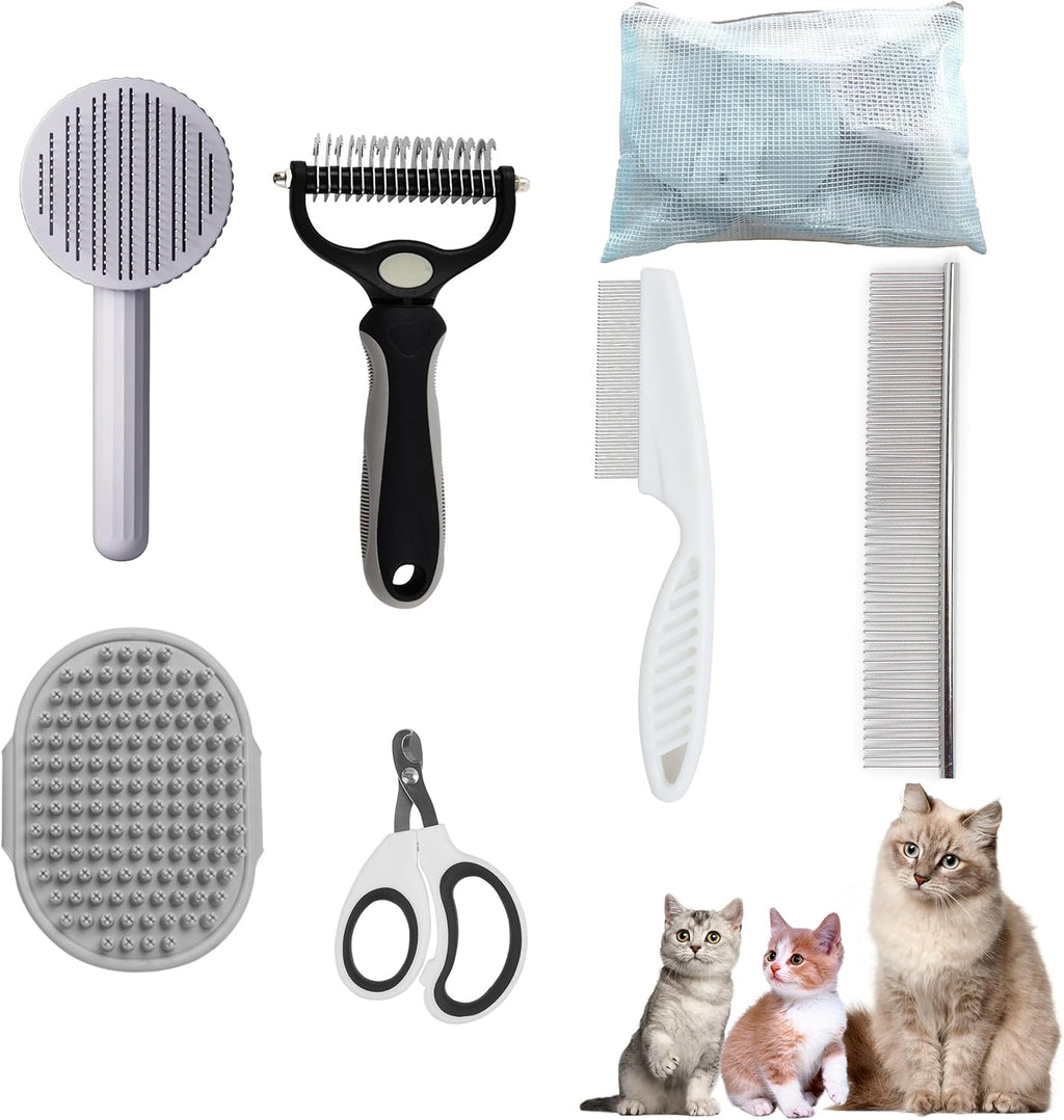 All six components of the pink POSAPET pet care set arranged neatly