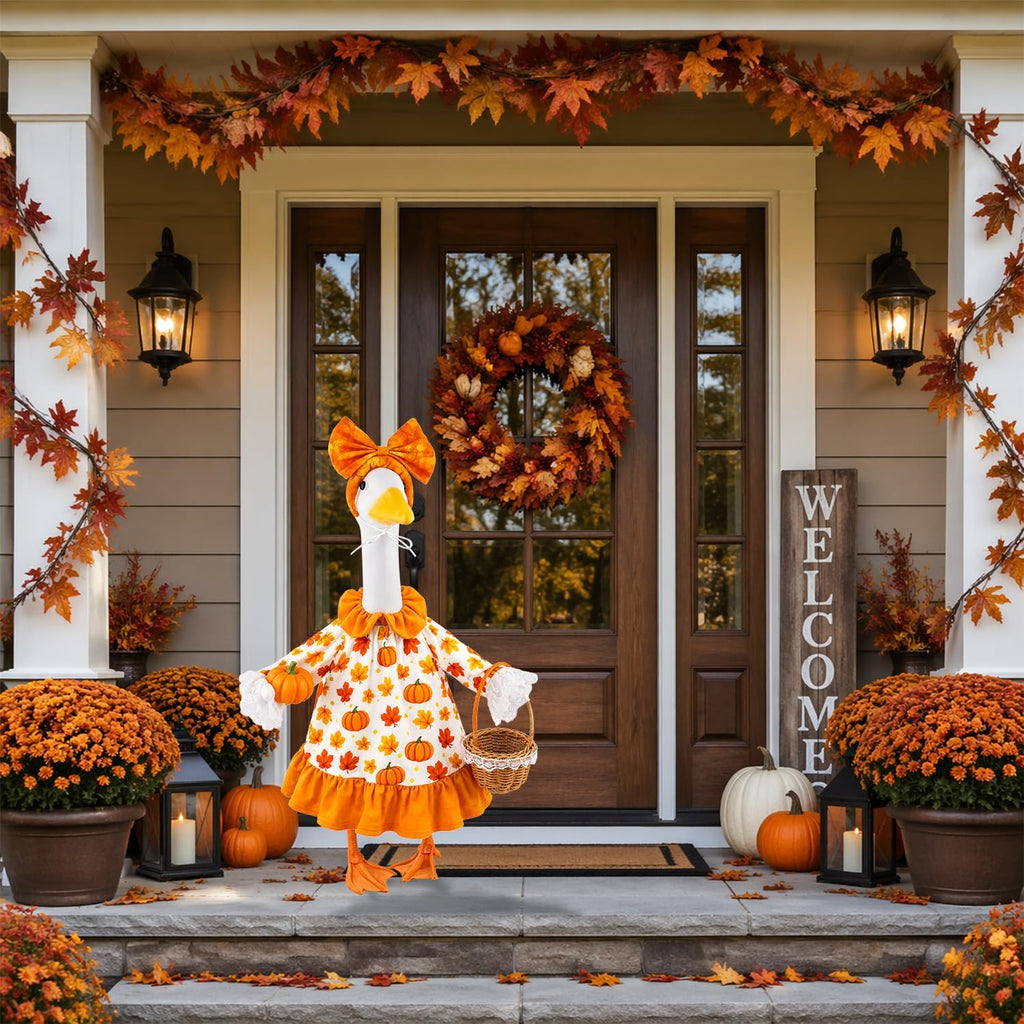 Festive Thanksgiving porch goose clothes with matching bow headband