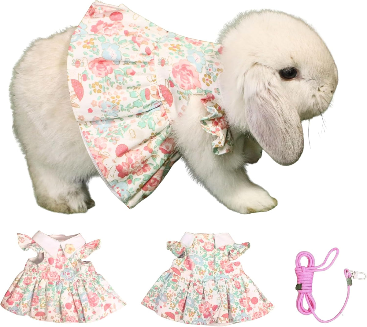 SMOLKITH Rabbit Clothes - Bunny Adjustable Pink Checkered Dress with Leash, Small Animal Apparel for Walking - Fits Guinea Pigs, Chinchillas, Meerkats, Prairie Dogs, Pet Rats and More - Image 12