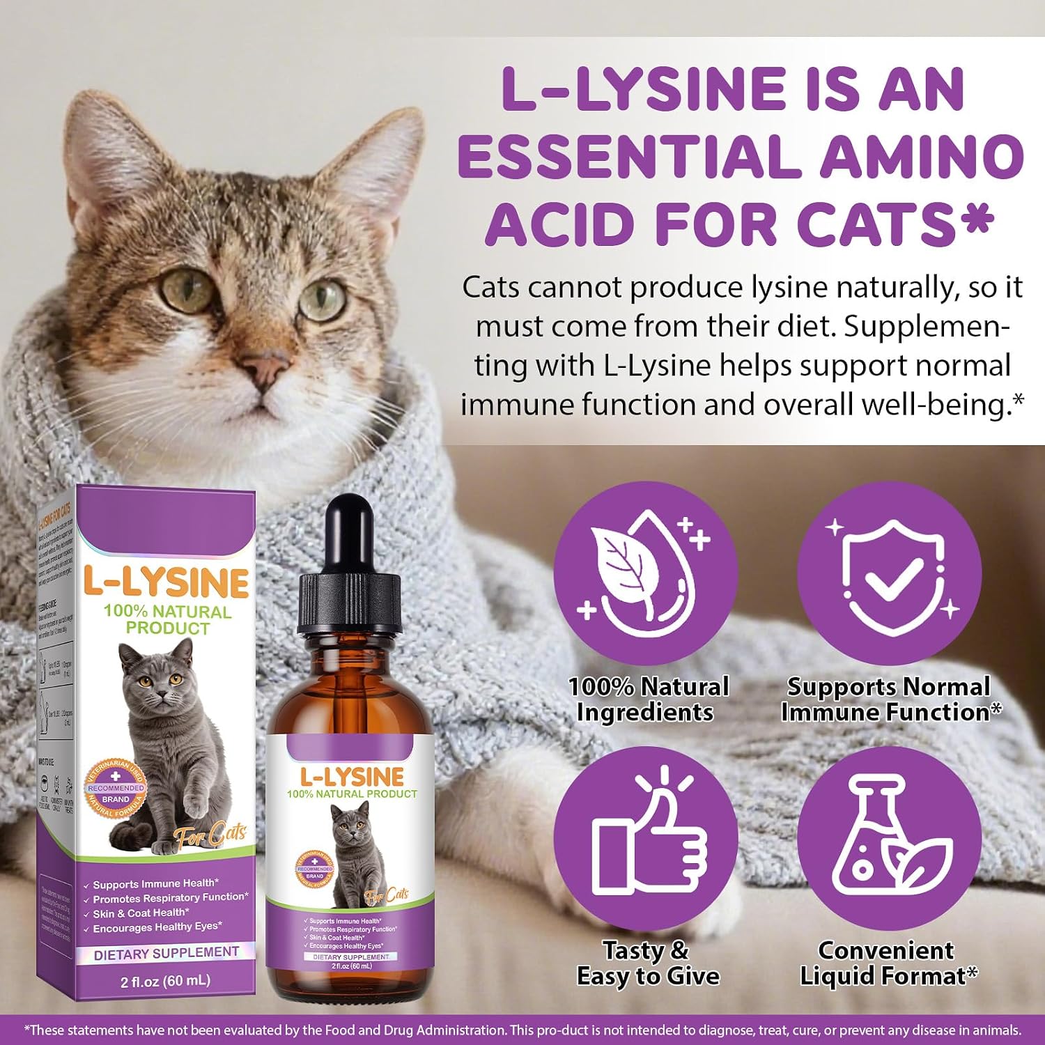Lysine for Cats - L-Lysine Supplement for Eye Function & Respiratory Health, Lysine for Sneezing, Runny Nose, Immune Support - Chicken Flavor - Image 4