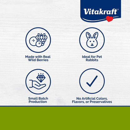 Premium imported small animal treats by Vitakraft showing berry flavor ingredients