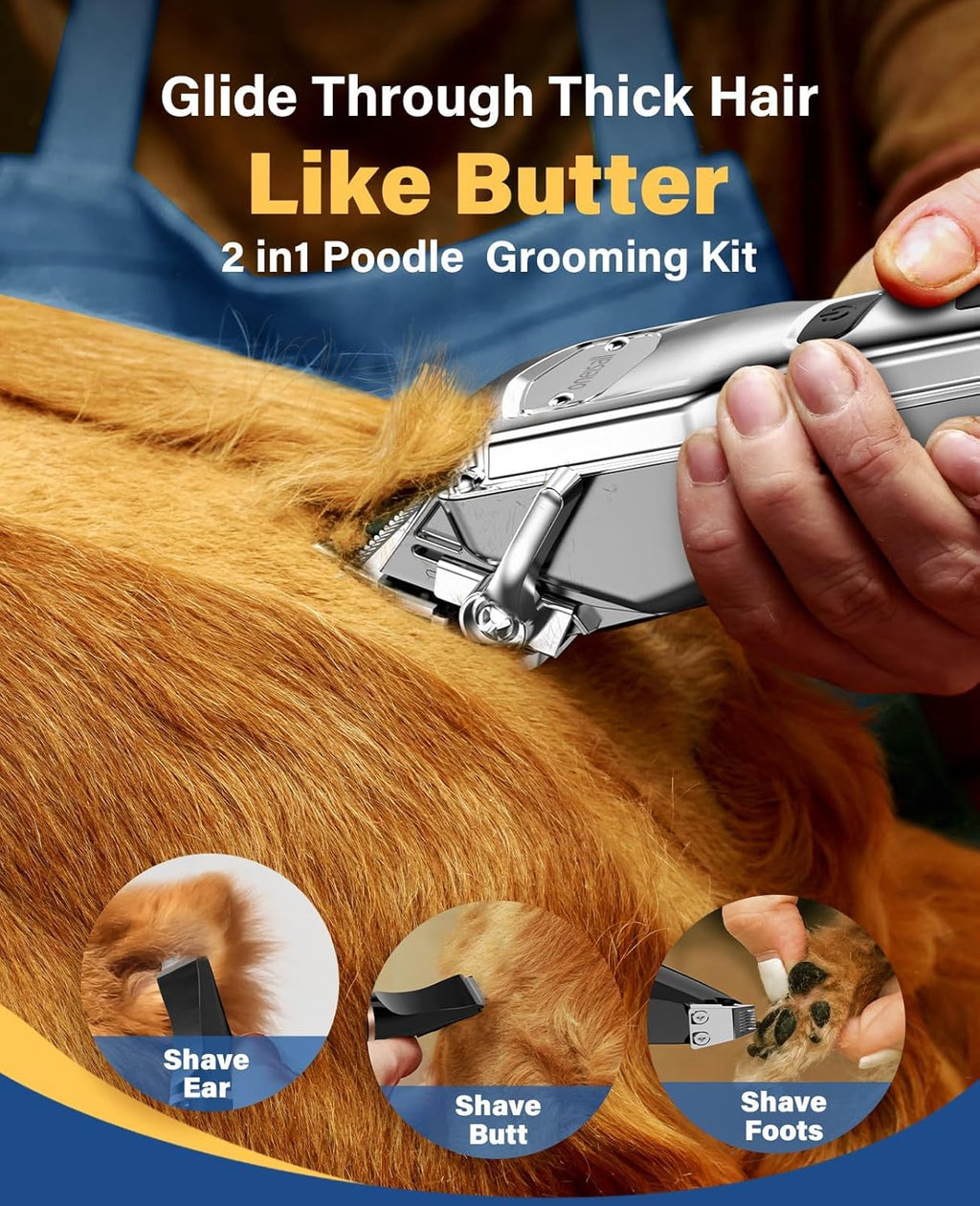 Oneisall low noise dog clippers showing stainless steel blade and guide combs