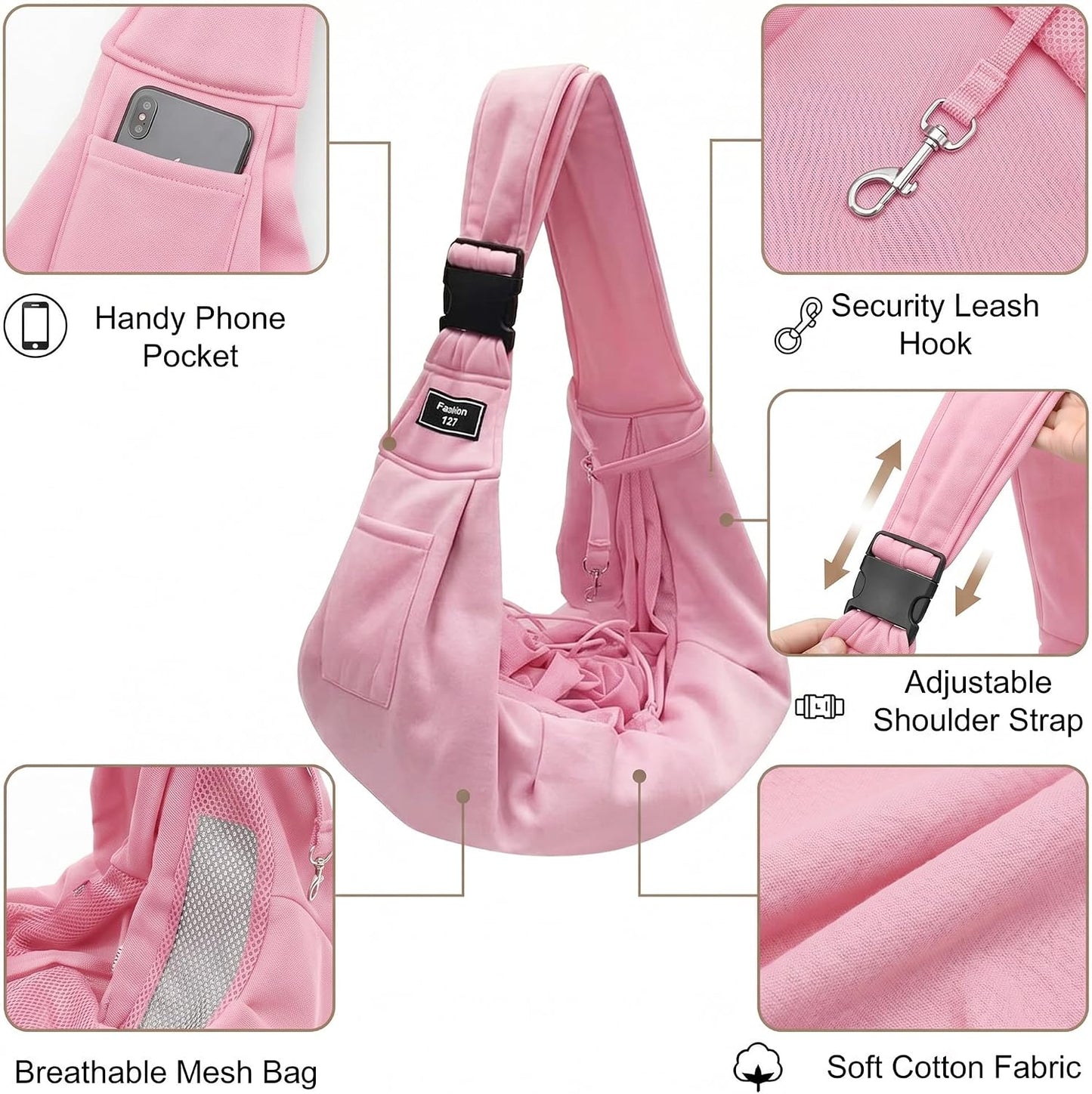 Riuja hands-free puppy sling carrier shoulder strap detail