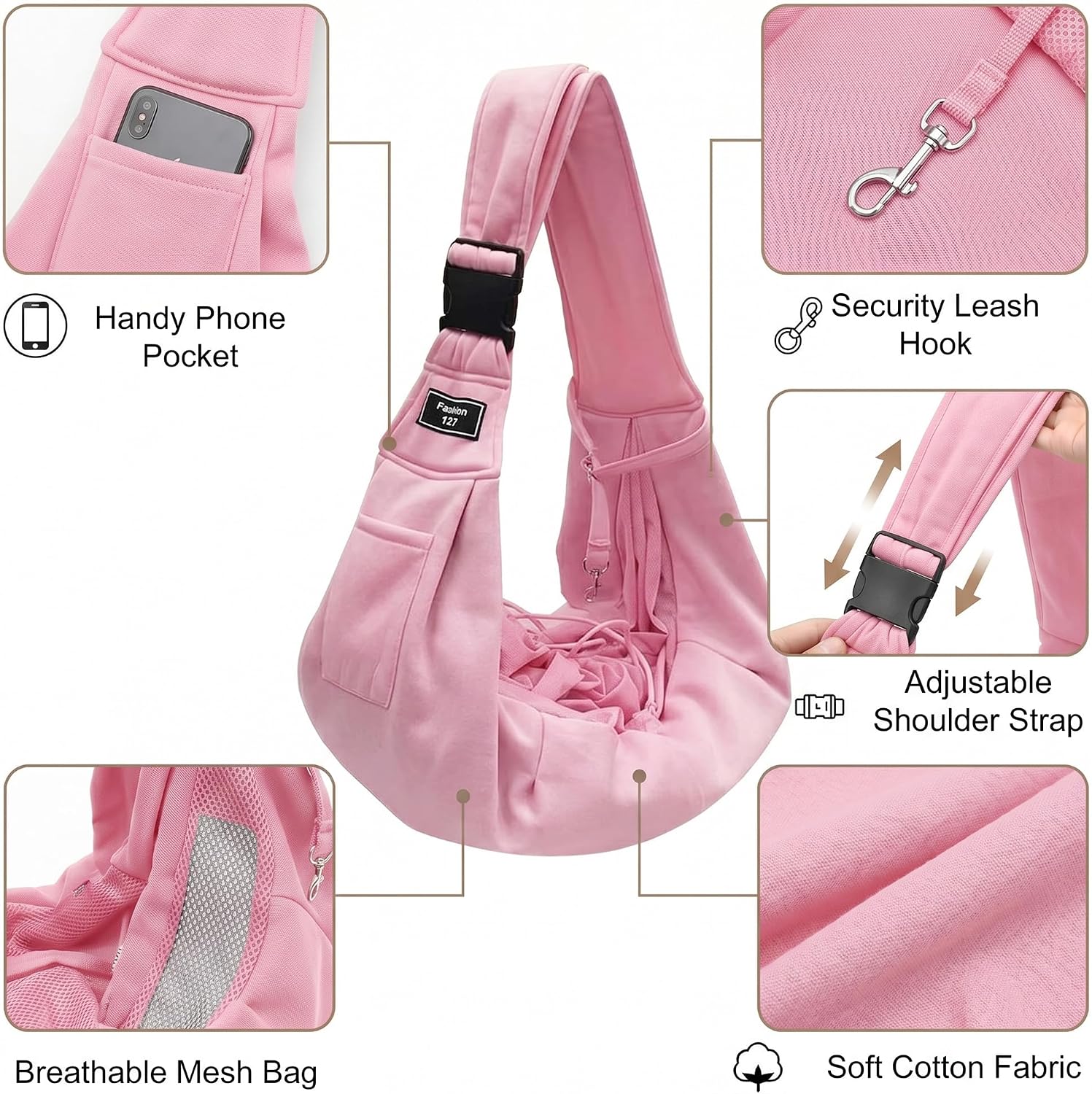 Riuja hands-free puppy sling carrier shoulder strap detail