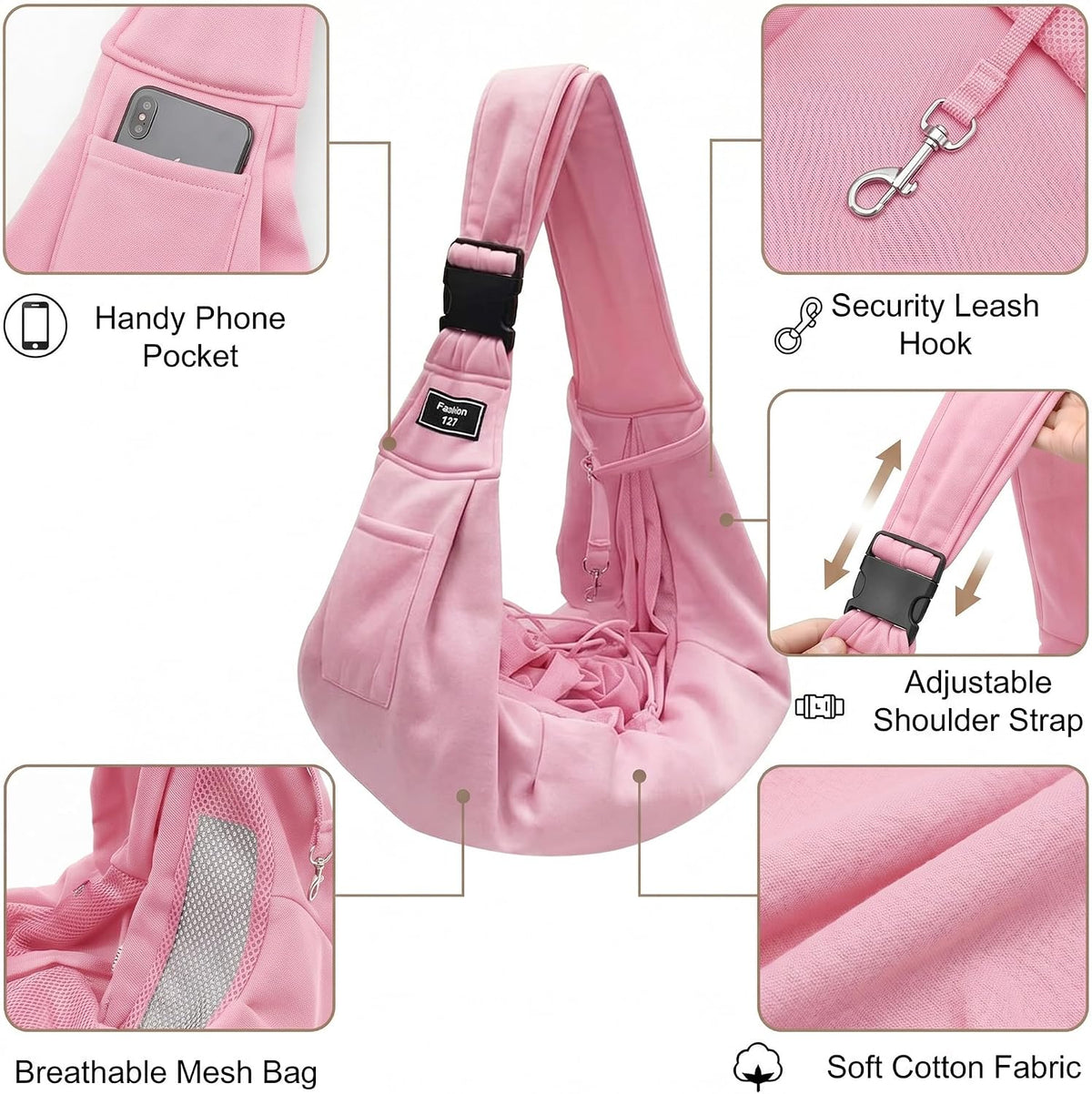 Riuja hands-free puppy sling carrier shoulder strap detail