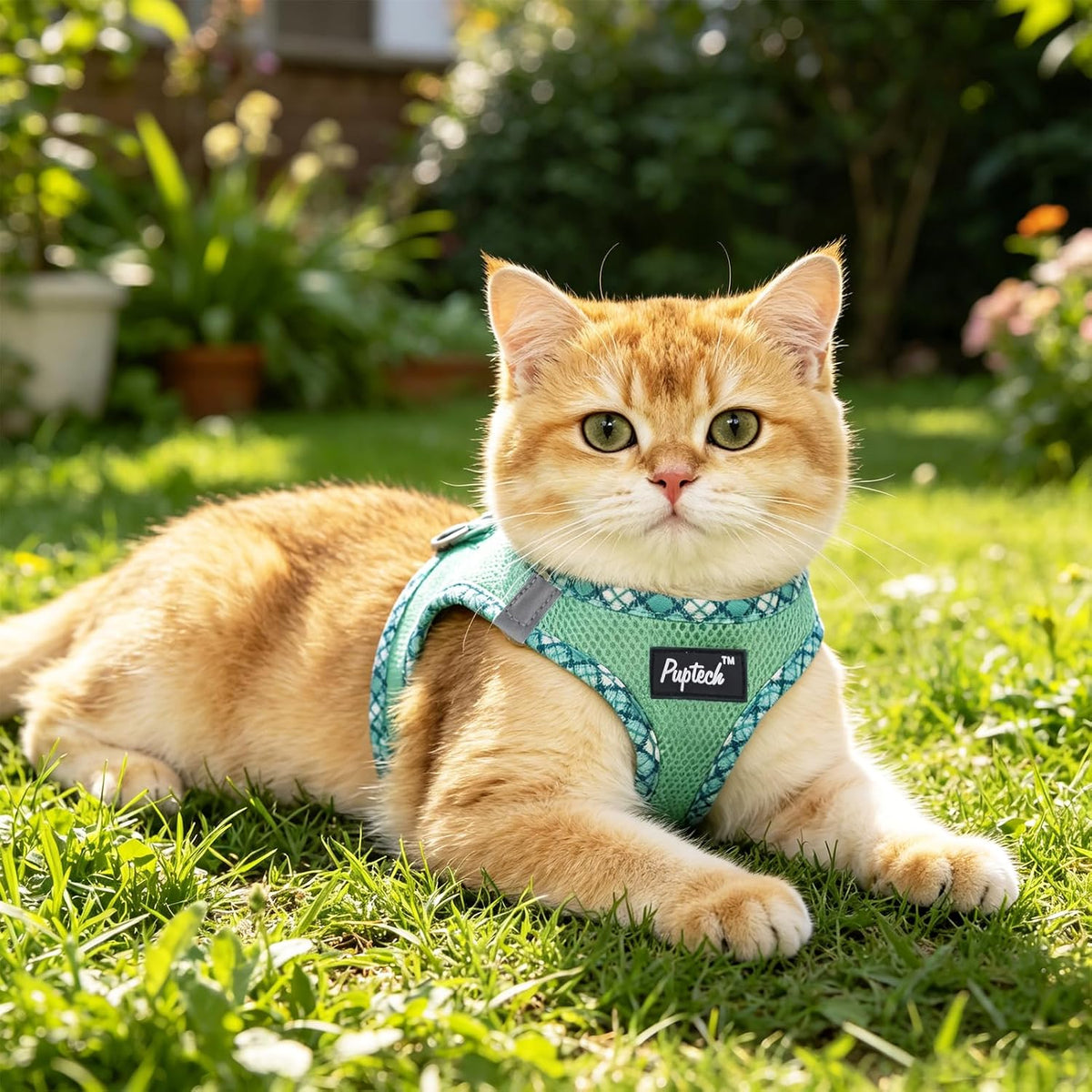 PUPTECK small green vest style cat harness on white background