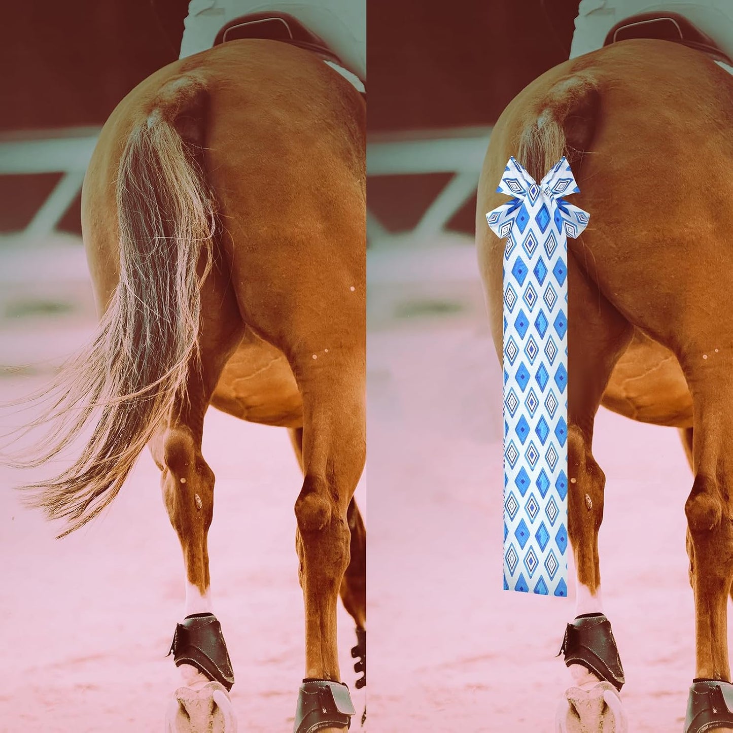 Assorted designs of Huhumy horse tail wraps for grooming