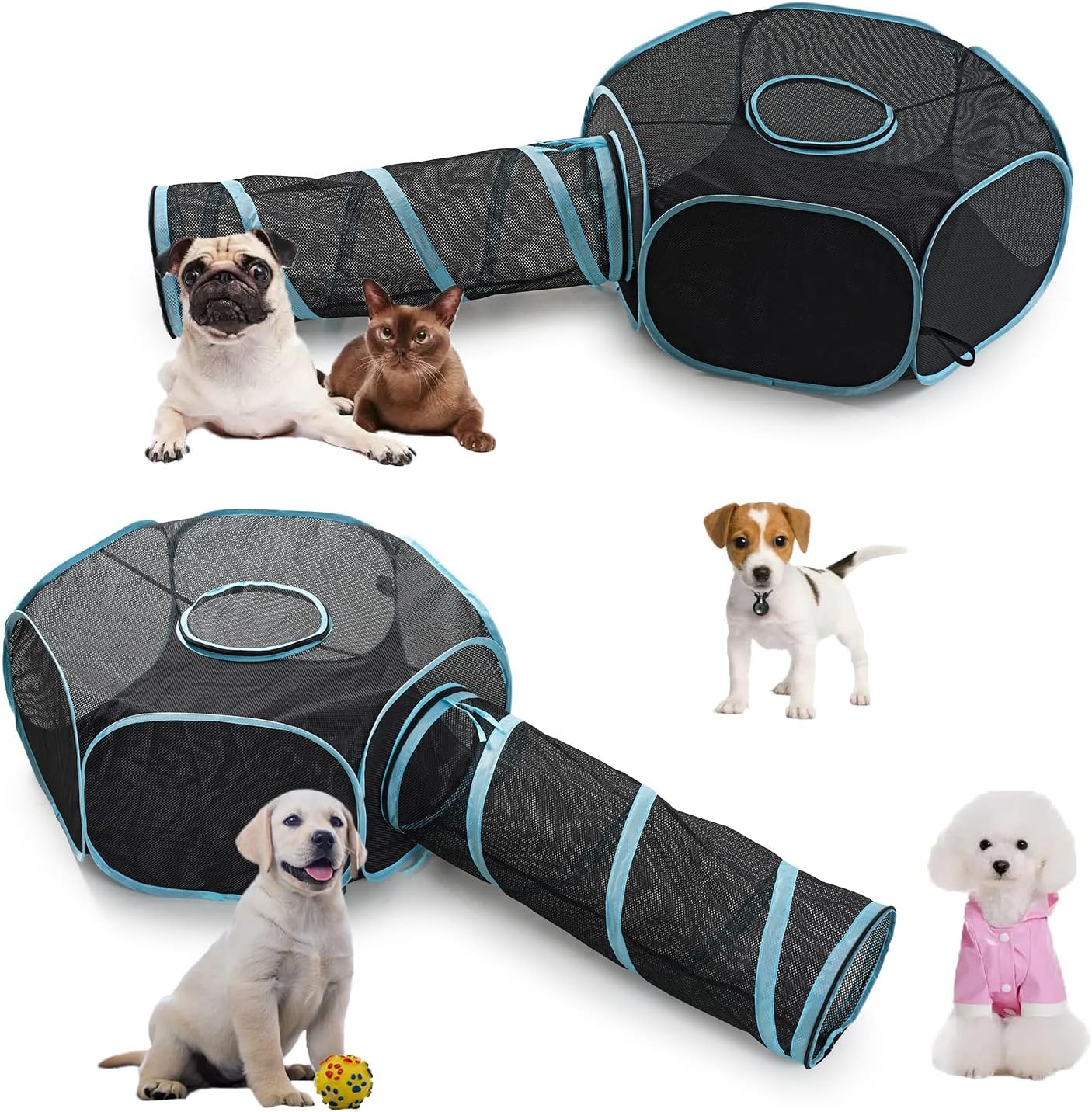 Foldable interactive cat toy tunnel and square cube kennel