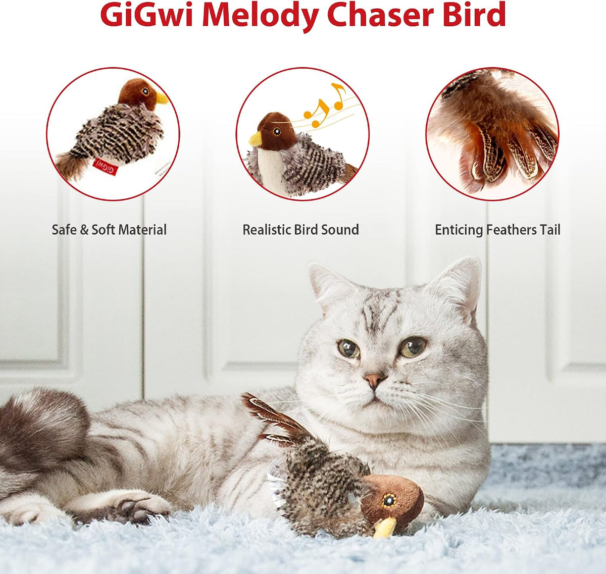 GiGwi interactive cat toy with sound chip angle view