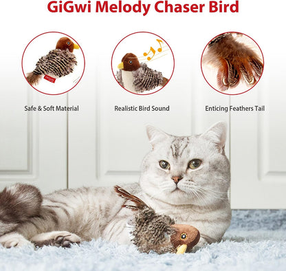 Realistic bird sound pet toy with durable flannelette material.