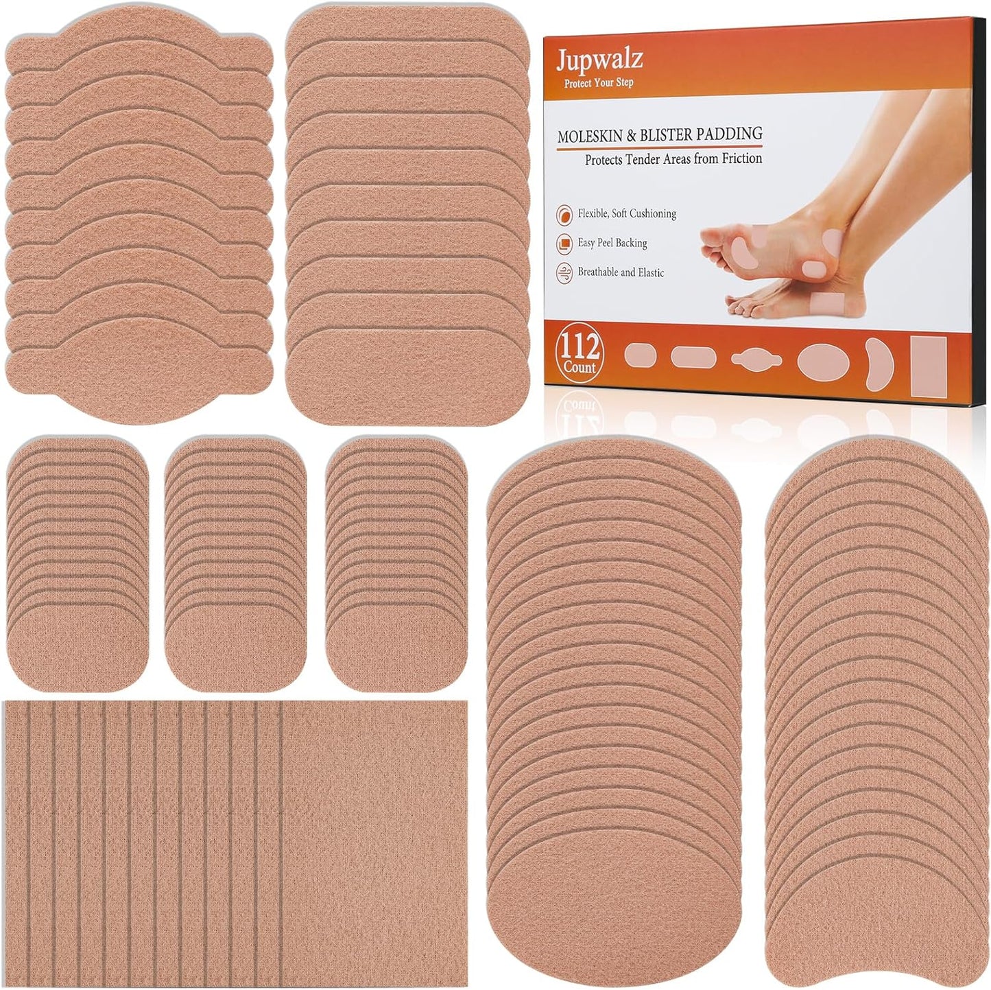 Jupwalz 112 Sheets Moleskin for Blister front view packaging